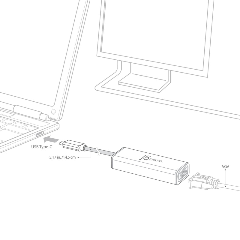 JCA111 USB Type-C to VGA ディスプレイアダプター