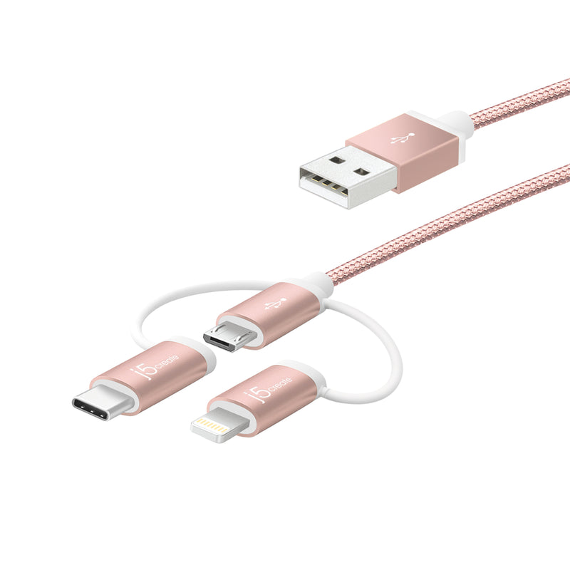 JMLC10 3-in-1 Charging Sync Cable (Black / Rose Gold) 生産終了