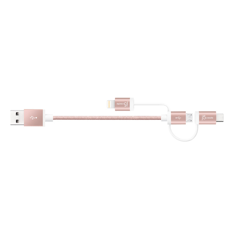 JMLC10 3-in-1 Charging Sync Cable (Black / Rose Gold) 生産終了