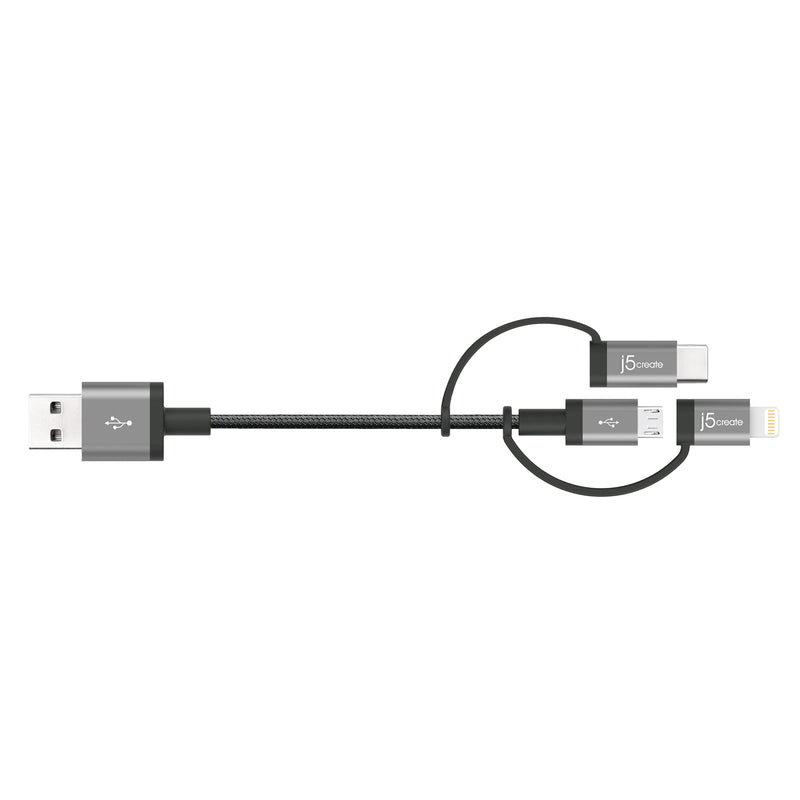 JMLC11 USB-A to MicroB＆Lighting&USB-C 3in1 ケーブル (Black / Rose Gold) 1m