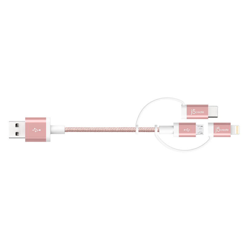 JMLC11 USB-A to MicroB＆Lighting&USB-C 3in1 ケーブル (Black / Rose Gold) 1m